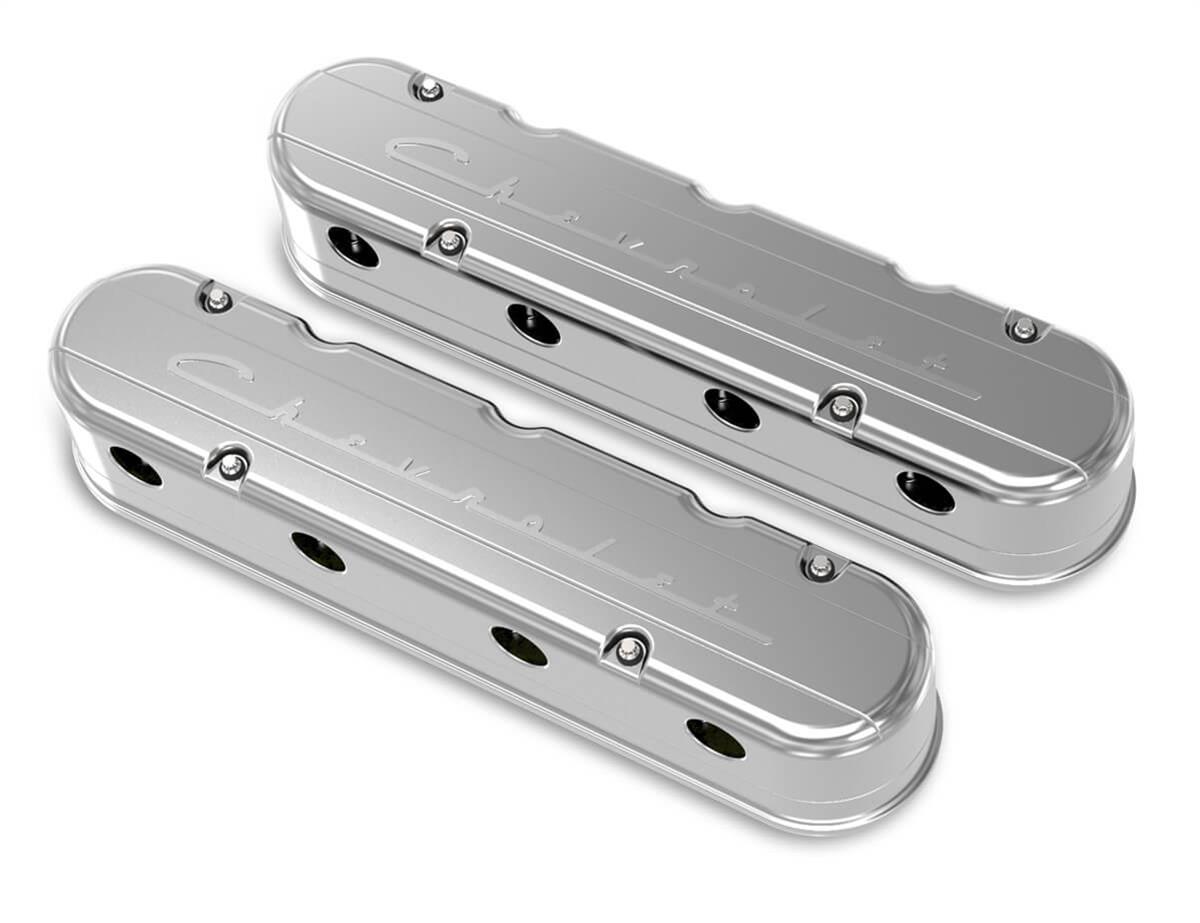 Holley HO241-176 2-Piece Valve Cover GM LS Chevrolet Logo-Polished Finish