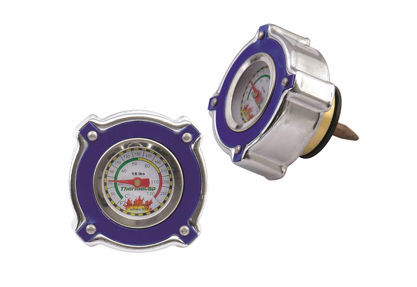 Mr Gasket MG2473B Radiator Cap/Gauge Thermocap Aluminium Blue Anodized Plain 16 Psi 30-270 Degrees F Each
