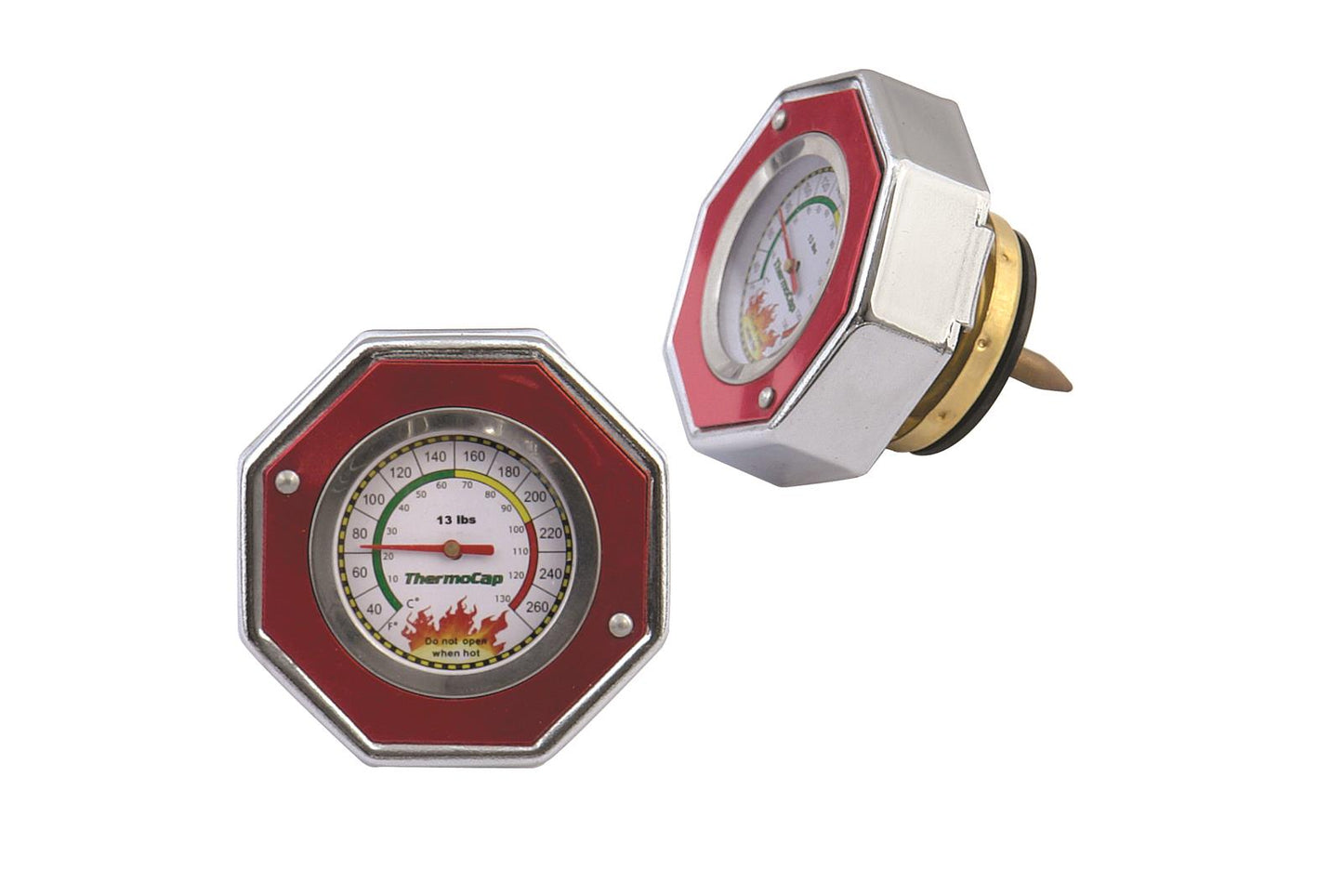Mr Gasket MG2470R Radiator Cap/Gauge Thermocap Aluminium Red Anodized Plain 13 Psi 30-270 Degrees F Each