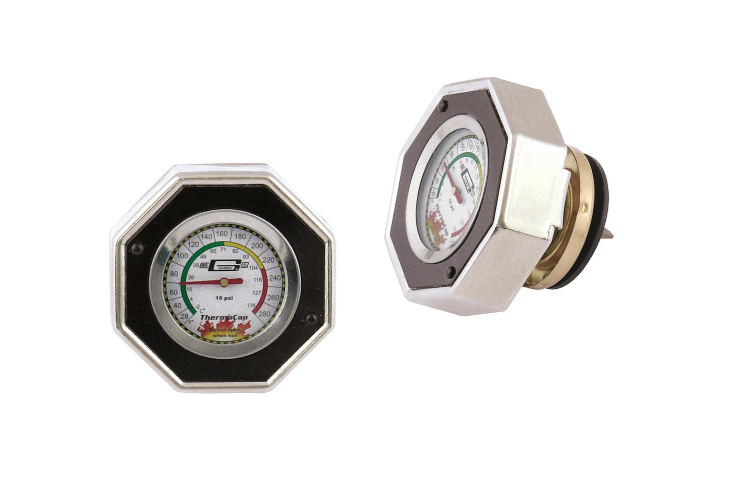 Mr Gasket MG2476BK Radiator Cap/Gauge Thermocap Aluminium Black Anodized Plain 16 Psi 30-270 Degrees F Each