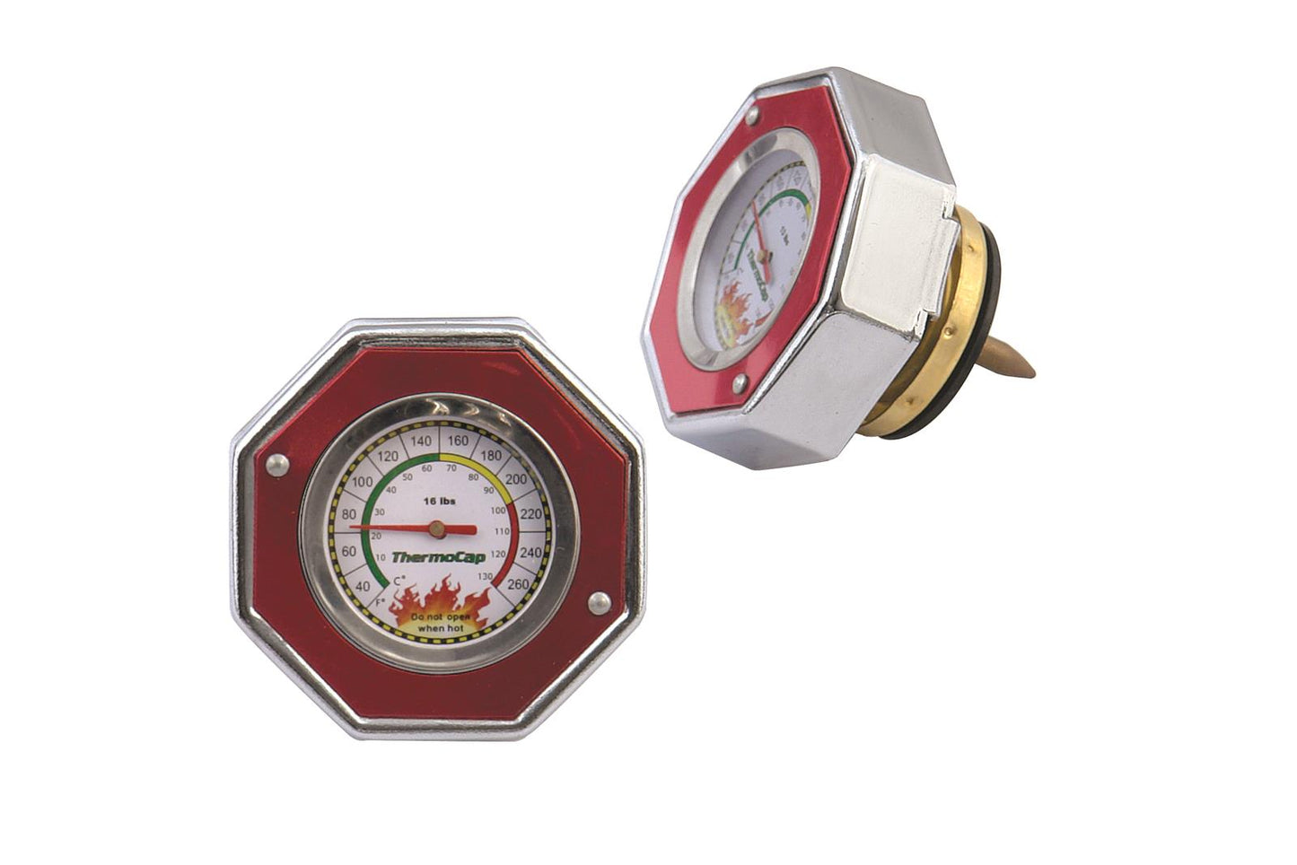 Mr Gasket MG2471R Radiator Cap/Gauge Thermocap Aluminium Red Anodized Plain 16 Psi 30-270 Degrees F Each