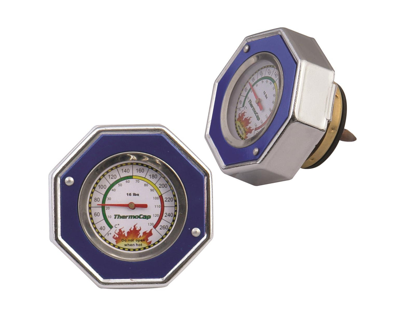 Mr Gasket MG2471B Radiator Cap/Gauge Thermocap Aluminium Blue Anodized Plain 16 Psi 30-270 Degrees F Each