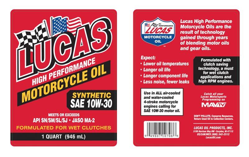 Lucas Oils LUS-10708 Synthetic SAE 10W-30 Motorcycle Oil 1 Quart