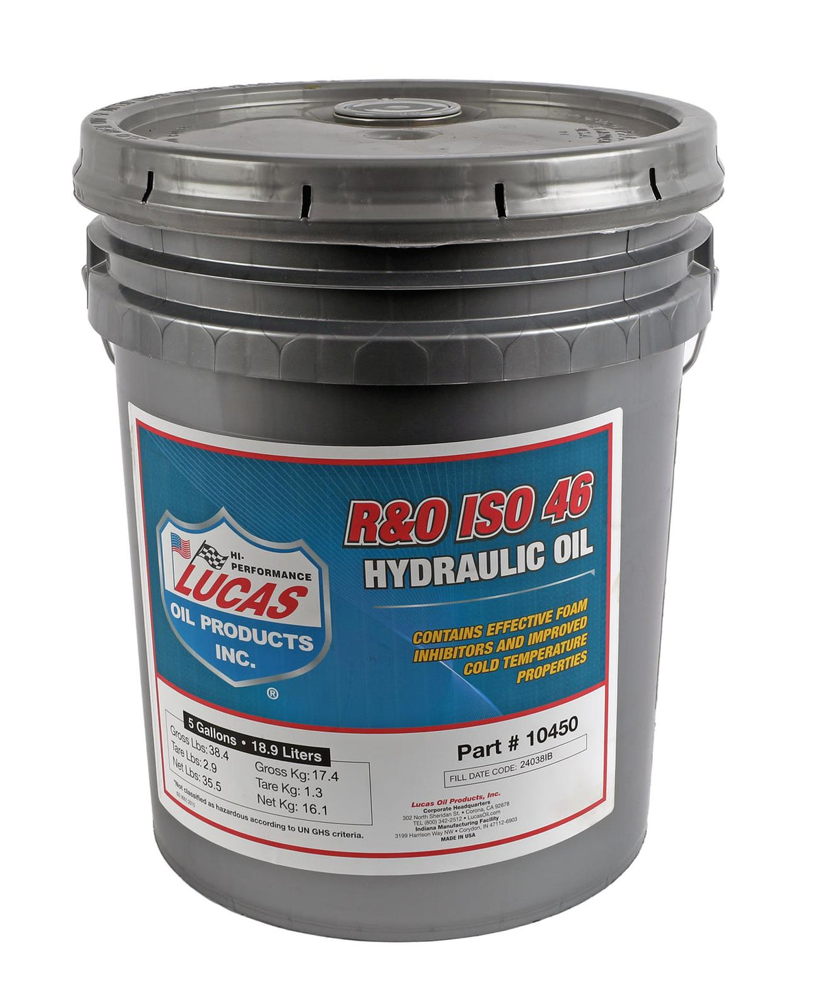 Lucas Oils LUS-10450 R&O ISO 46 Hydraulic Oil 5 Gallon Pail