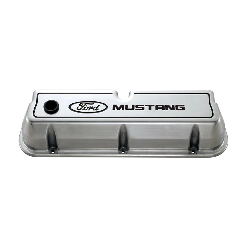 Ford Racing FMS-302-030 Ford Mustang' Die-Cast Alum Valve Covers Polished Black Recessed Emblems.