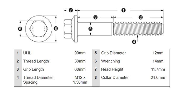 ARP 764-1010 M12 X 1.50 X 90 Hex SS Bolts