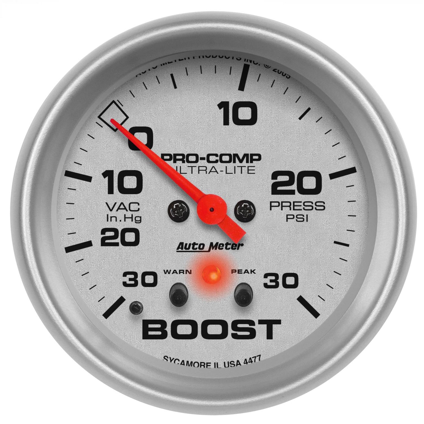 AutoMeter AU4477 Ultra-Lite 2-5/8" Elec Boost/Vacuum Gauge 30 In.Hg/30 PSI