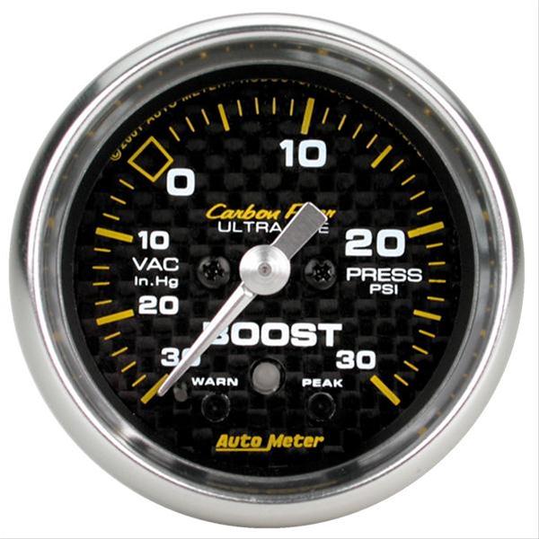 AutoMeter 4777 2-1/16" BOOST/VACUUM, 30 IN HG/30 PSI, PEAK & WARN, CARBON FIBER