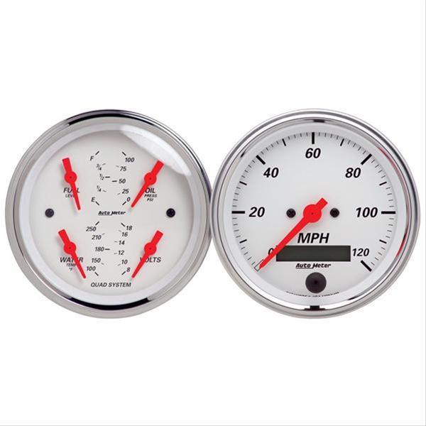 AutoMeter 1308 2 PC. GAUGE KIT, 3-3/8" QUAD & SPEEDOMETER, 240-33 Ohm, ARCTIC WHITE