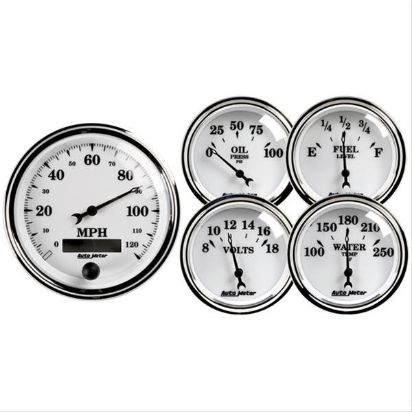 AutoMeter 1200 5 PC. GAUGE KIT, 3-3/8" & 2-1/16", ELEC. SPEEDOMETER, OLD TYME WHITE II
