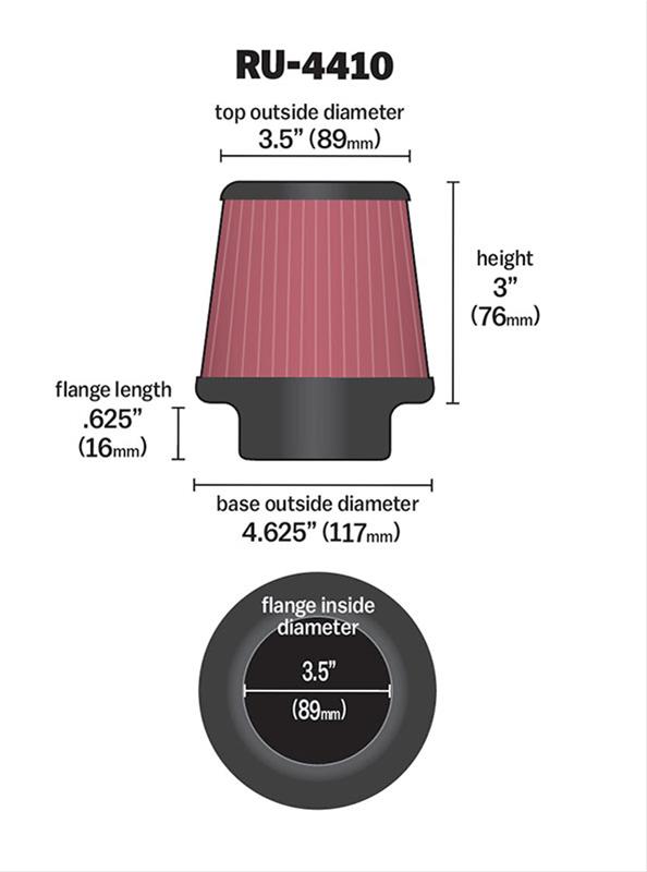 K&N Filters KNRU-4410 Universal Rubber Filter 3-1/2"Flg 4-5/8"B 3-1/2"T 3"