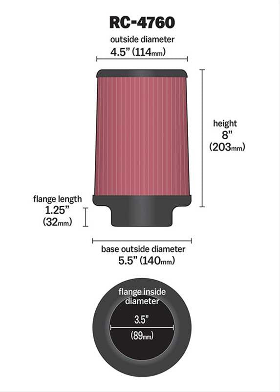 K&N Filters KNRC-4760 Universal Chrome Air Filter 3-1/2"Flg 5-1/2"B 4-1/2"T 8"