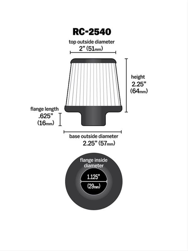 K&N Filters KNRC-2540 Universal Chrome Air Filter 1-1/8"Flg 2-1/4"B 2"T 2-1/2"