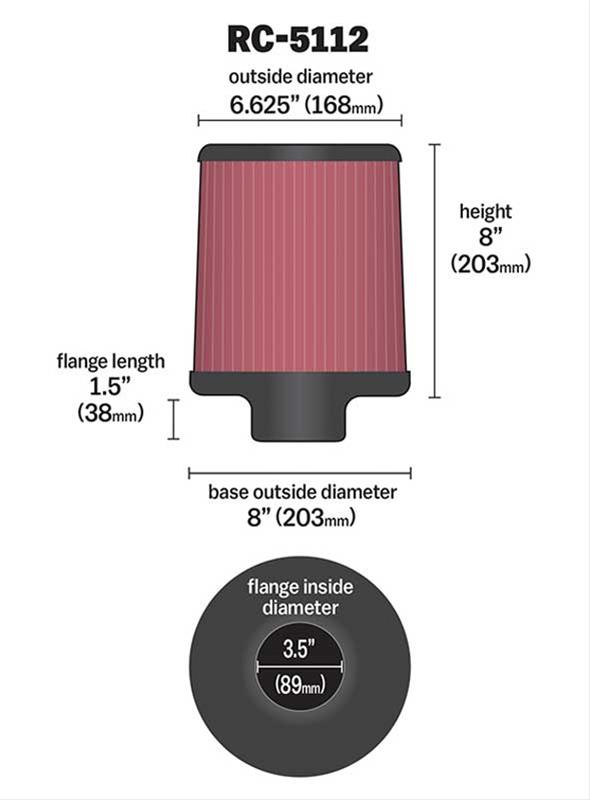 K&N Filters KNRC-5112 Universal Air Filter 3-1/2"Flg 8"B 6-5/8"T 8"H"