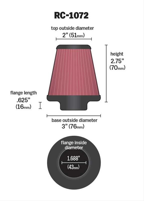 K&N Filters KNRC-1072 Universal Chrome Air Filter 21-11/16"Flg 3"B 2"T 2-3/4"H"