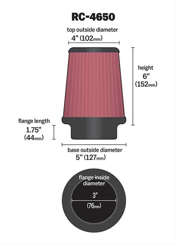 K&N Filters KNRC-4650 Universal Chrome Air Filter 3"Flg 5"B 4"T 6"H"