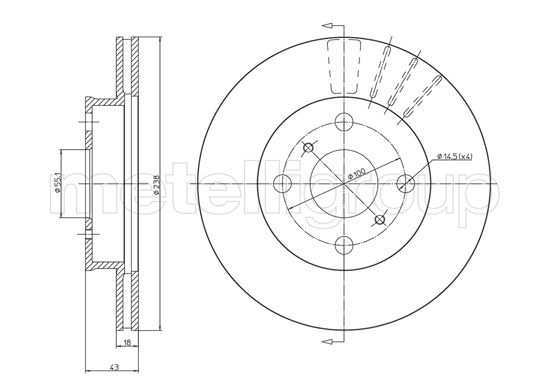 Metelli MET-DBR23-1061 Metelli Brake Rotor for Toyota