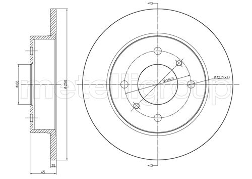 Metelli MET-DBR23-0633 Metelli Brake Rotor for Nissan