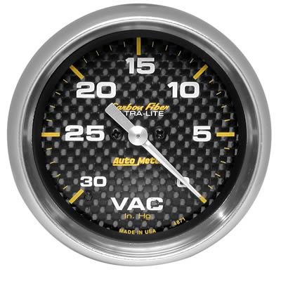 AutoMeter AU4871 Carbon Fiber 2-5/8" Elec Vacuum Gauge 0-30 In Hg