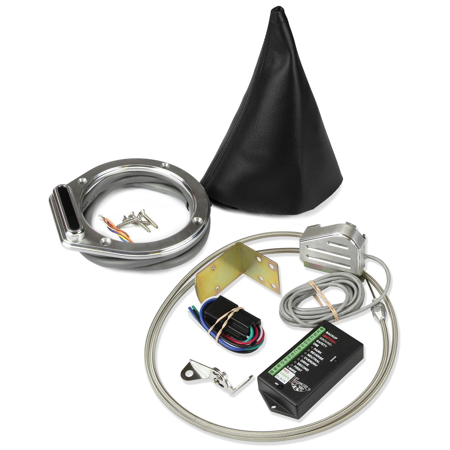 Lokar LK-CINB-1756 Vertical Led Shift Indicator Boot Kit - Brushed Billet Aluminium Suit Torqflite 727/904 Incl Sensor Kit & Round Shifter Boot 5-1/4" Od X 4" Id