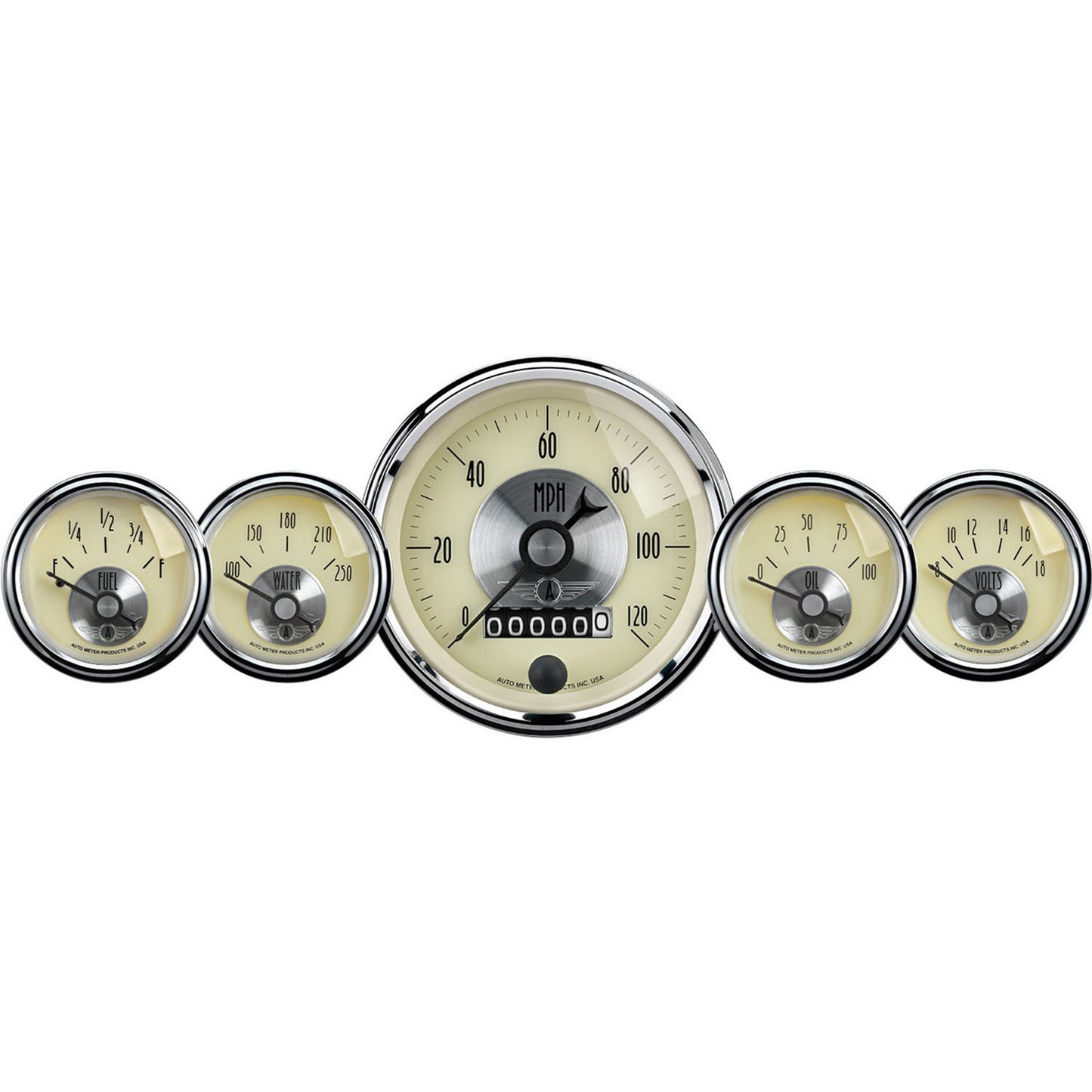 AutoMeter 2002 5 PC. GAUGE KIT, 3-3/8" & 2-1/16", ELEC. SPEEDO W/WHEEL ODO, PRESTIGE ANTQ. IVRY