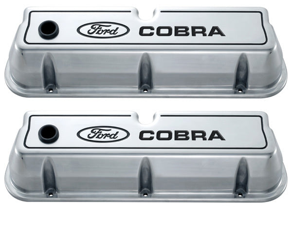 Ford Racing FMS-302-055 Ford Cobra' Die-Cast Alum Valve Covers Polished Black Recessed Emblems.