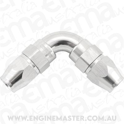 Aeroflow AF593-04-04DS 90 Deg -4AN To -4AN Teflon Full Flow Hose Ends Silve Ptfe
