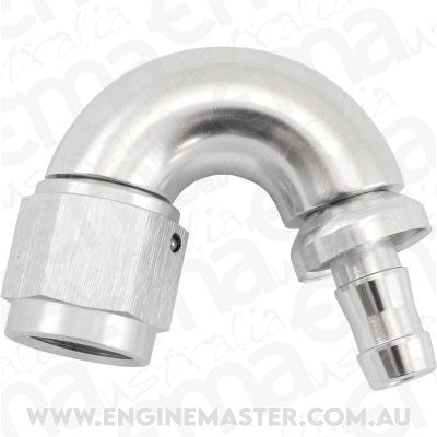 Aeroflow AF515-06-05S -6AN To 5/16" Barb 150 Degree Full Flow Push Lock Silver