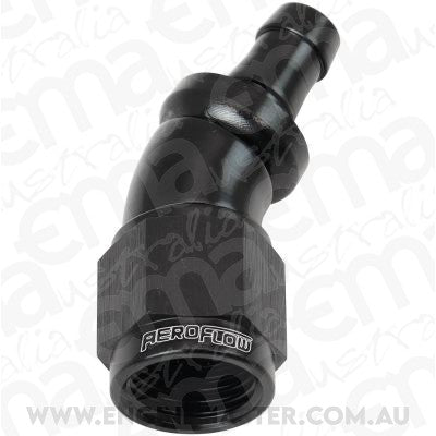 Aeroflow AF517-06-05BLK -6AN To 5/16" Barb 30 Deg Fullflow Push Lock Black