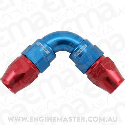 Aeroflow AF593-04-04D 90 Deg -4AN To -4AN Teflon Full Flow Hose Ends Blue Ptfe