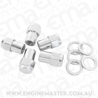 Aeroflow AF3045-6000 0.550" Shank Closed Chrome Wheel Nuts - M12 x 1.25mm Pack of 5, Washer Seat with Shank