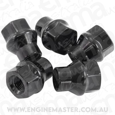 Aeroflow Performance Products AF3016-4000 Conical ET Style Open Black Wheel Nuts - M12 x 1.50mm Pack of 5, 60 Degree Taper with 0.300" Shank
