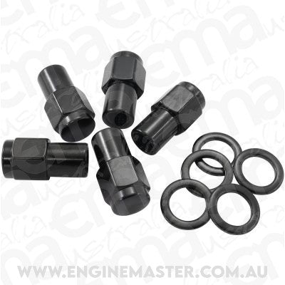Aeroflow AF3025-7000 0.750" Shank Closed Black Wheel Nuts - M12 x 1.25mm Pack of 5, Washer Seat with Shank