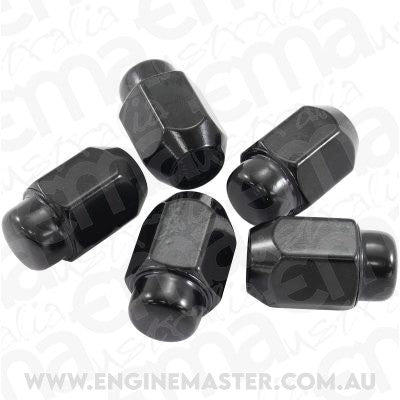 Aeroflow AF3026-2000 Acorn Medium Closed Black Wheel Nuts - M12 x 1.50mm Pack of 5, 60 Degree Taper