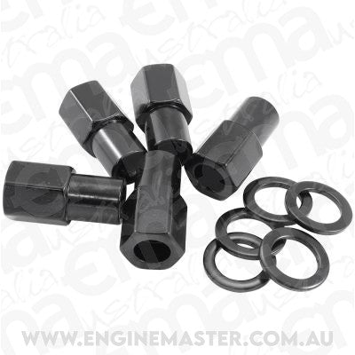 Aeroflow AF3015-7000 0.750" Shank Open Black Wheel Nuts - M12 x 1.25mm Pack of 5, Washer Seat with Shank