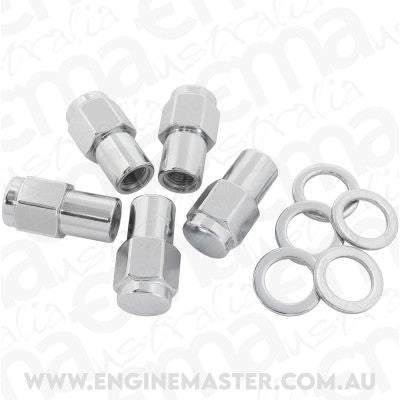Aeroflow AF3048-7000 0.750" Shank Closed Chrome Wheel Nuts - M14 x 1.50mm Pack of 5, Washer Seat with Shank