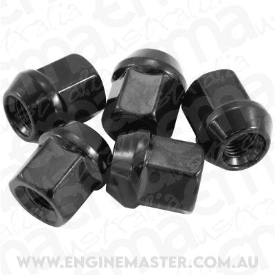 Aeroflow Performance Products AF3016-1000 Acorn Short Open Black Wheel Nuts - M12 x 1.50mm Pack of 5, 60 Degree Taper
