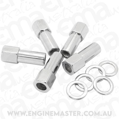 Aeroflow AF3032-9000 1.380" Shank Open Chrome Wheel Nuts - 1/2-20" Pack of 5, Washer Seat with Shank