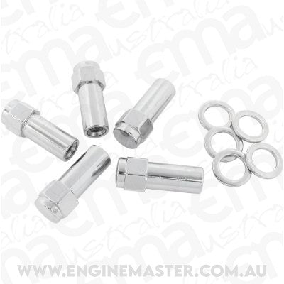 Aeroflow AF3042-9000 1.380" Shank Closed Chrome Wheel Nuts - 1/2-20" Pack of 5, Washer Seat with Shank