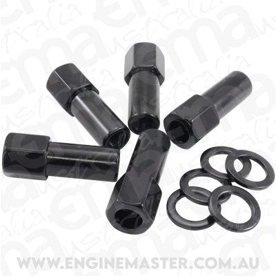 Aeroflow AF3016-9000 1.380" Shank Open Black Wheel Nuts - M12 x 1.50mm Pack of 5, Washer Seat with Shank