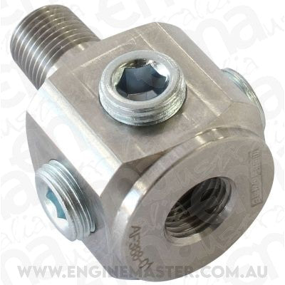 Aeroflow Performance Products AF388-01 NPT To NPT Block Tee Stainless Steel Adapter 1 x Male 1/8" NPT with 5 x Female 1/8" NPT