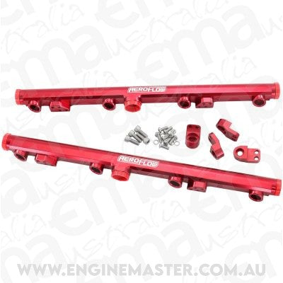 Aeroflow AF64-2155R GM LS1 LS2 LS3 Billet EFI Fuel Rails (Red) Suit 14mm Short and 3/4" Length Fuel Injectors, -8ORB Ports