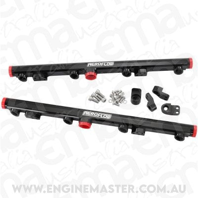 Aeroflow AF64-2155BLK GM LS1 LS2 LS3 Billet EFI Fuel Rails (Black) Suit 14mm Short and 3/4" Length Fuel Injectors, -8ORB Ports