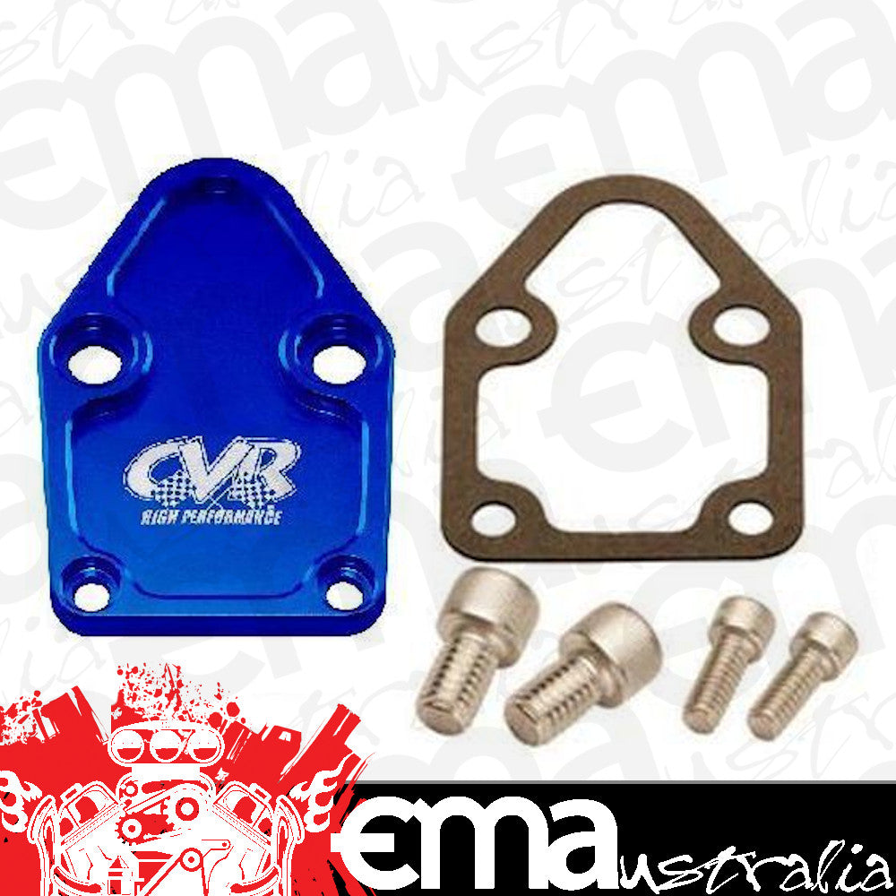 CVR CVRBOP63BL Chev SB 262-400 Fuel Pump Block Off Plate Blue Billet Alloy