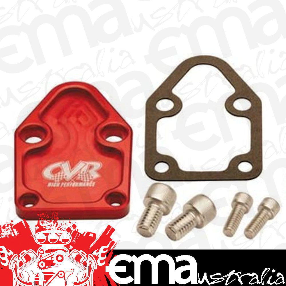 CVR CVRBOP63R Chev SB 262-400 Fuel Pump Block Off Plate Red Billet Alloy