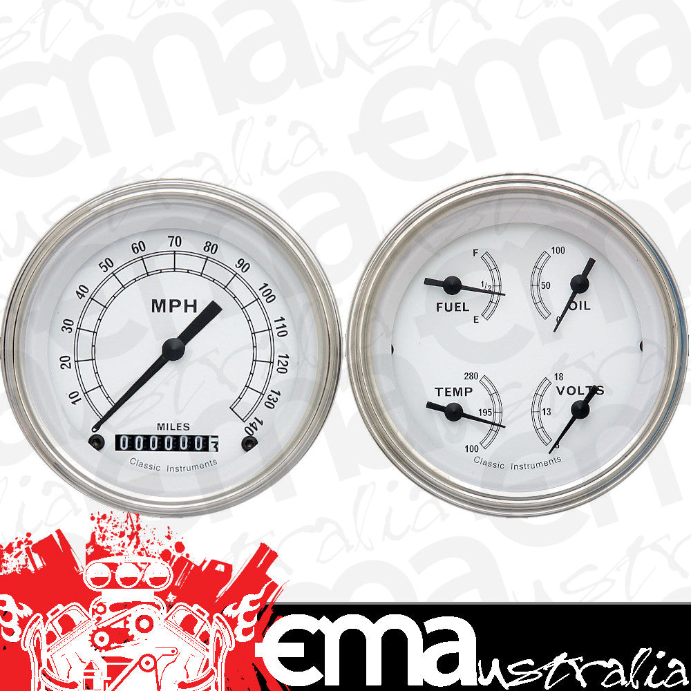 Classic Instruments CW02SLF Classic White - 2 Gauge Set 3-3/8" Speedo & 3-3/8" Quad