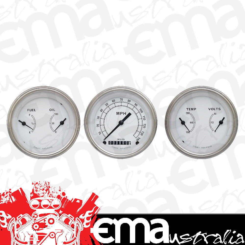 Classic Instruments CW04SLF Classic White - 3 Gauge Set 3-3/8" Speedo & 2x Dual