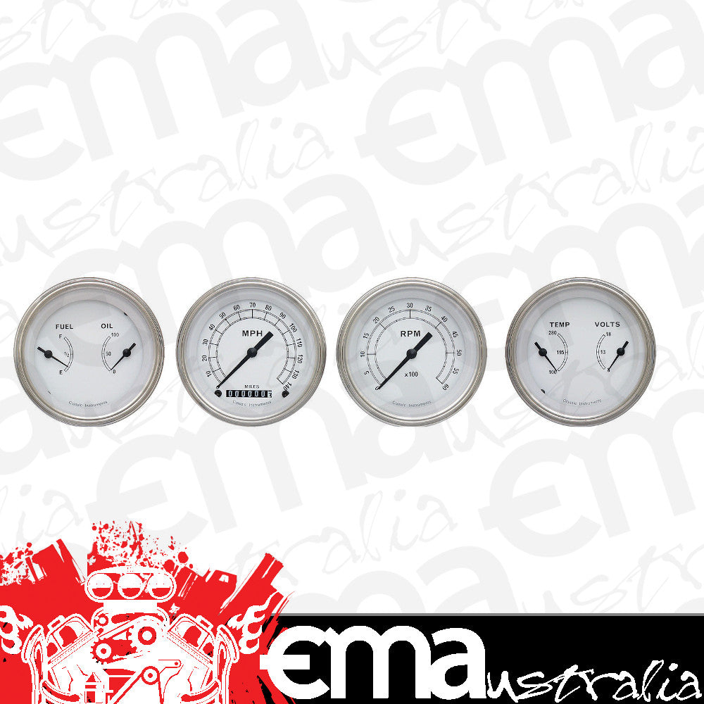 Classic Instruments CW05SLF Classic White - 4 Gauge Set 3-3/8" Speedo, Tacho & 2x Dual