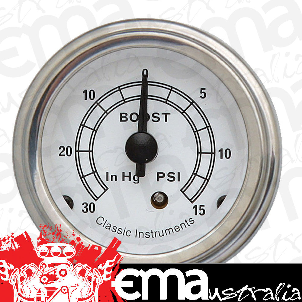 Classic Instruments CW08SLF White - Boost Gauge 2-1/8"