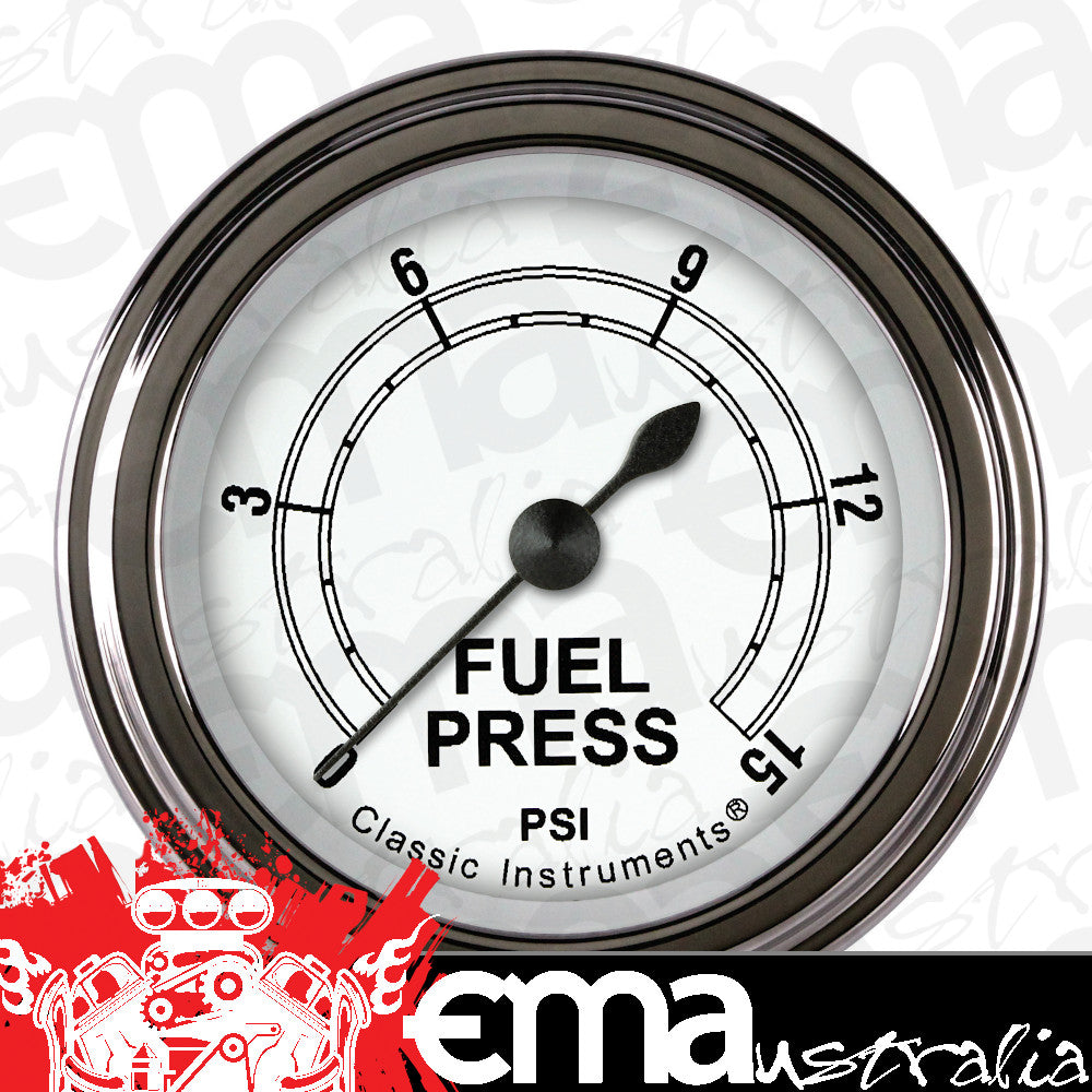 Classic Instruments CW145SLF Classic White 2-1/8" Full Sweep Fuel Pressure 15p